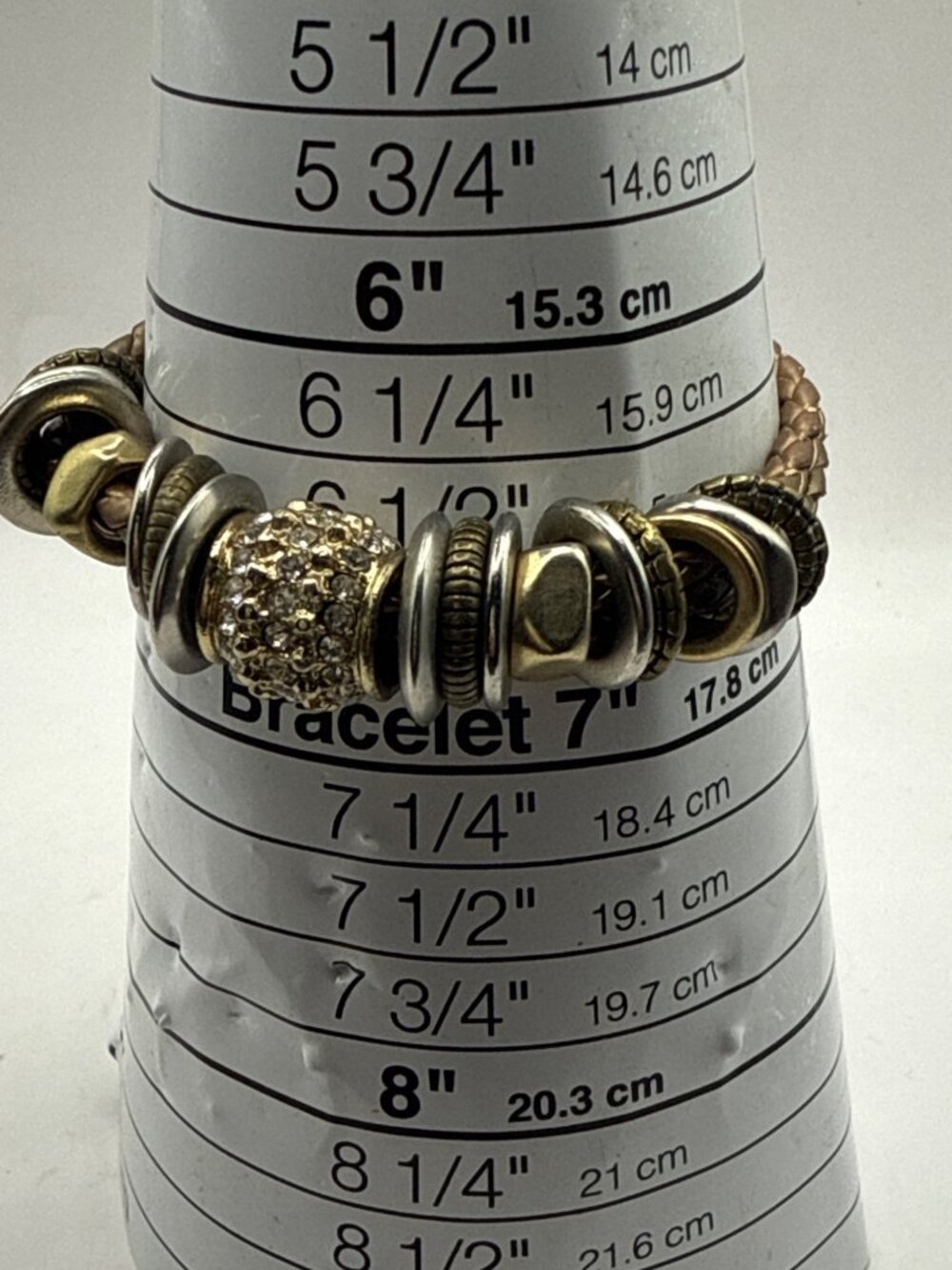 Bisma Braided Leather Charm Bracelet Mixed Metal Two-Tone Crystal Boho - Picture 5 of 5